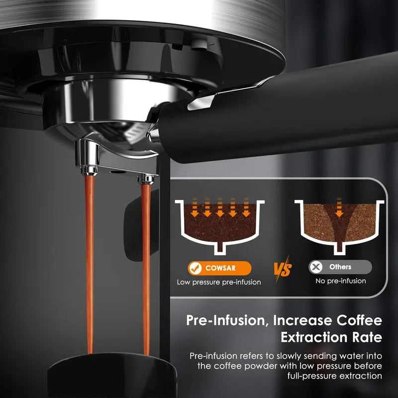 ☕ High-Pressure Espresso Coffee Maker – 20 Bar Pump 💨 | Steam Wand 🥛 | Capsule Compatible 🎯 | Removable Water Tank 💧 | 1350W Power ⚡ for Lattes & Cappuccinos 🍵 ERIC SONG