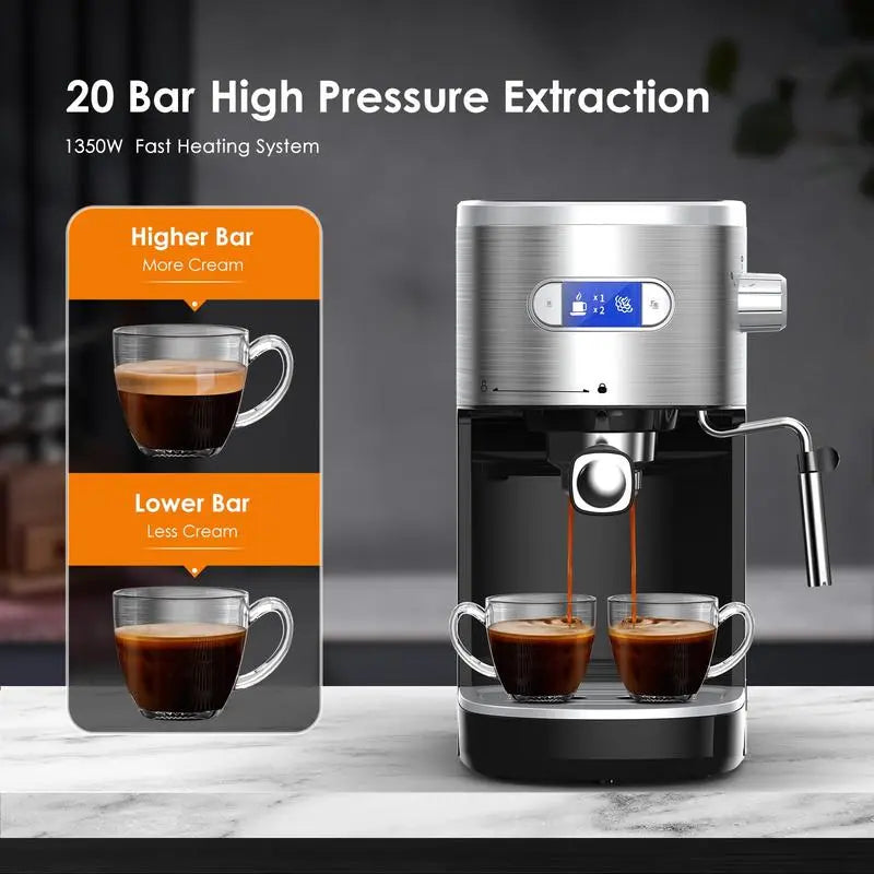 ☕ High-Pressure Espresso Coffee Maker – 20 Bar Pump 💨 | Steam Wand 🥛 | Capsule Compatible 🎯 | Removable Water Tank 💧 | 1350W Power ⚡ for Lattes & Cappuccinos 🍵 ERIC SONG