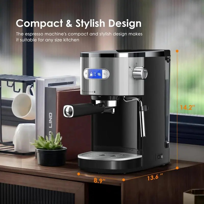 ☕ High-Pressure Espresso Coffee Maker – 20 Bar Pump 💨 | Steam Wand 🥛 | Capsule Compatible 🎯 | Removable Water Tank 💧 | 1350W Power ⚡ for Lattes & Cappuccinos 🍵 ERIC SONG