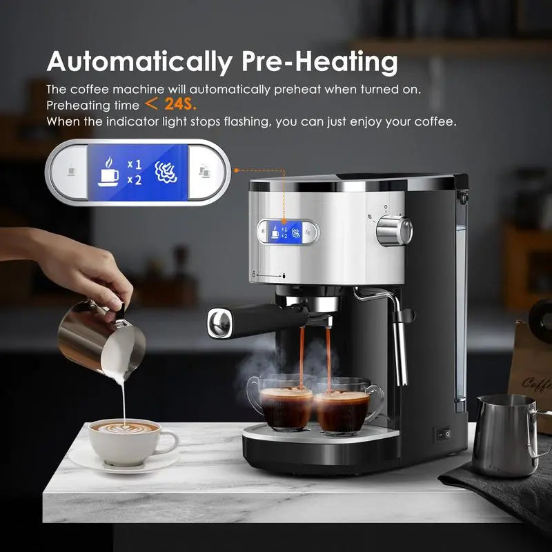 ☕ High-Pressure Espresso Coffee Maker – 20 Bar Pump 💨 | Steam Wand 🥛 | Capsule Compatible 🎯 | Removable Water Tank 💧 | 1350W Power ⚡ for Lattes & Cappuccinos 🍵 ERIC SONG