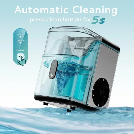 Nugget Ice Maker Countertop – 35lbs/Day Sonic Pebble Ice Machine with Self-Cleaning, Scoop & Basket, Stainless Steel Country Style Interiors